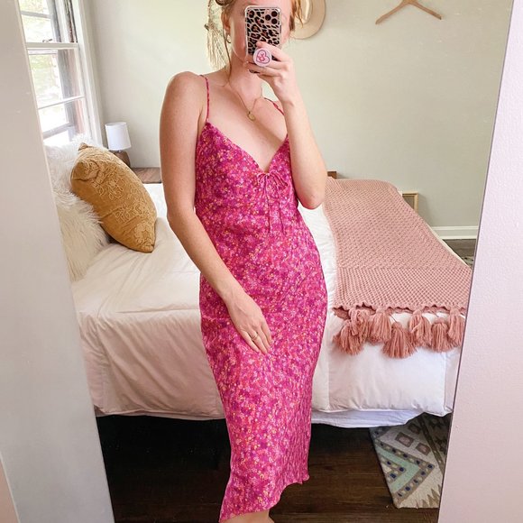 Express | Dresses | Y2k Express Pink Floral Midi Dress | Poshmark